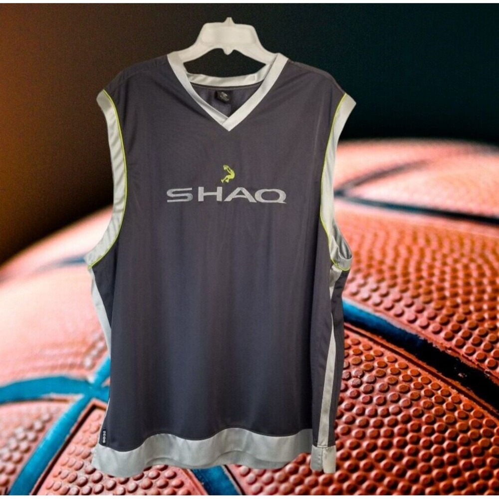 SHAQ Men's Jersey Tank Top Gray Embroidered Spell-out & Logo Sports Size XXL